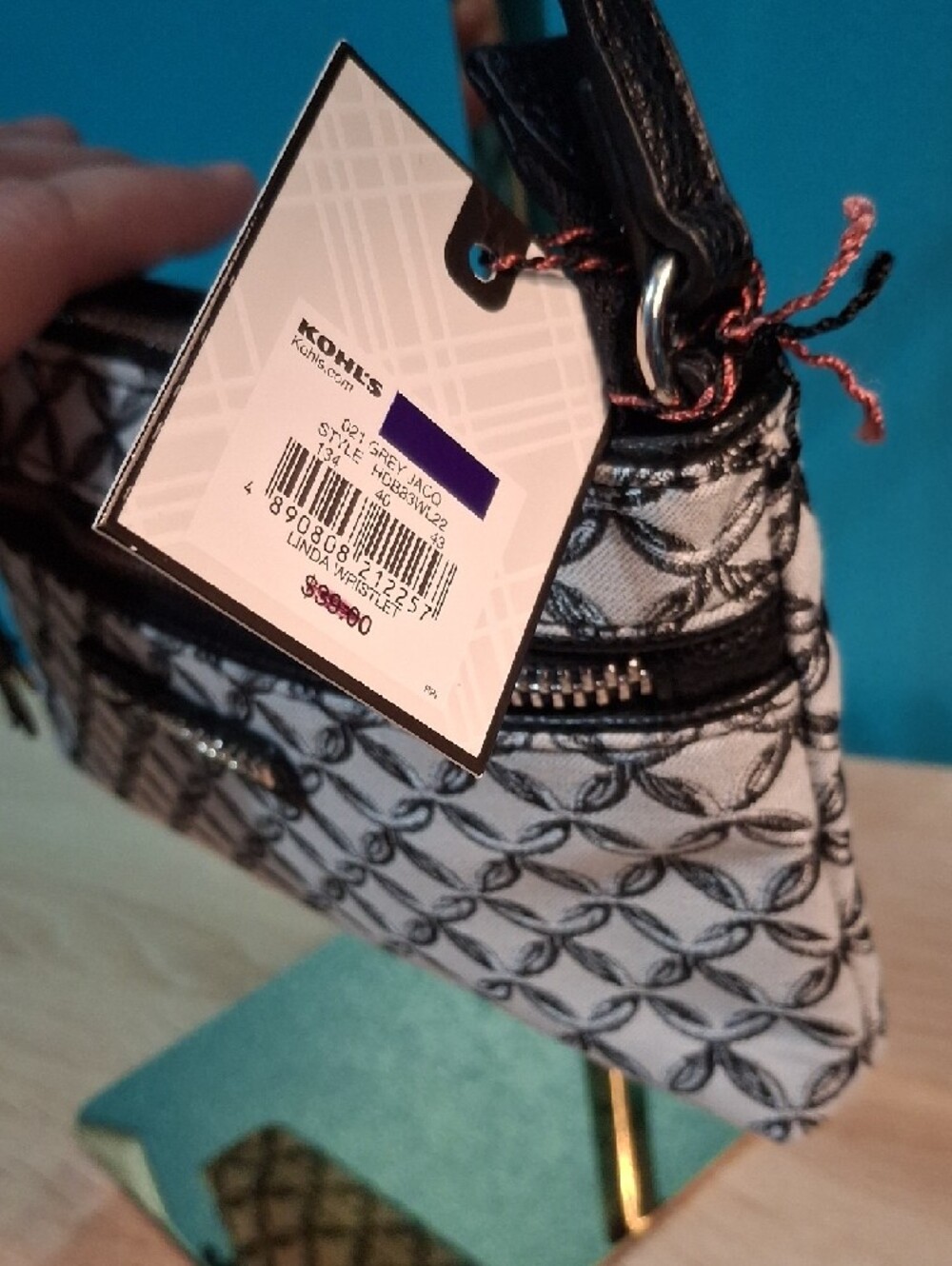 Dana Buchman Black & Grey Patterned Mini Wristlet Nwt - Picture 5 of 8